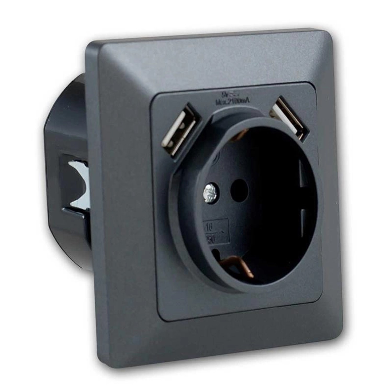 ChiliTec MILOS Steckdose mit 2x USB 1A Anthrazit mit Rahmen günstig online kaufen