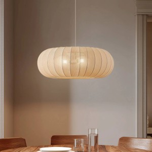 Skandinavische Lindby Pendelleuchte Helin, creme Textil, 3-flammig für Wohnzimmer.