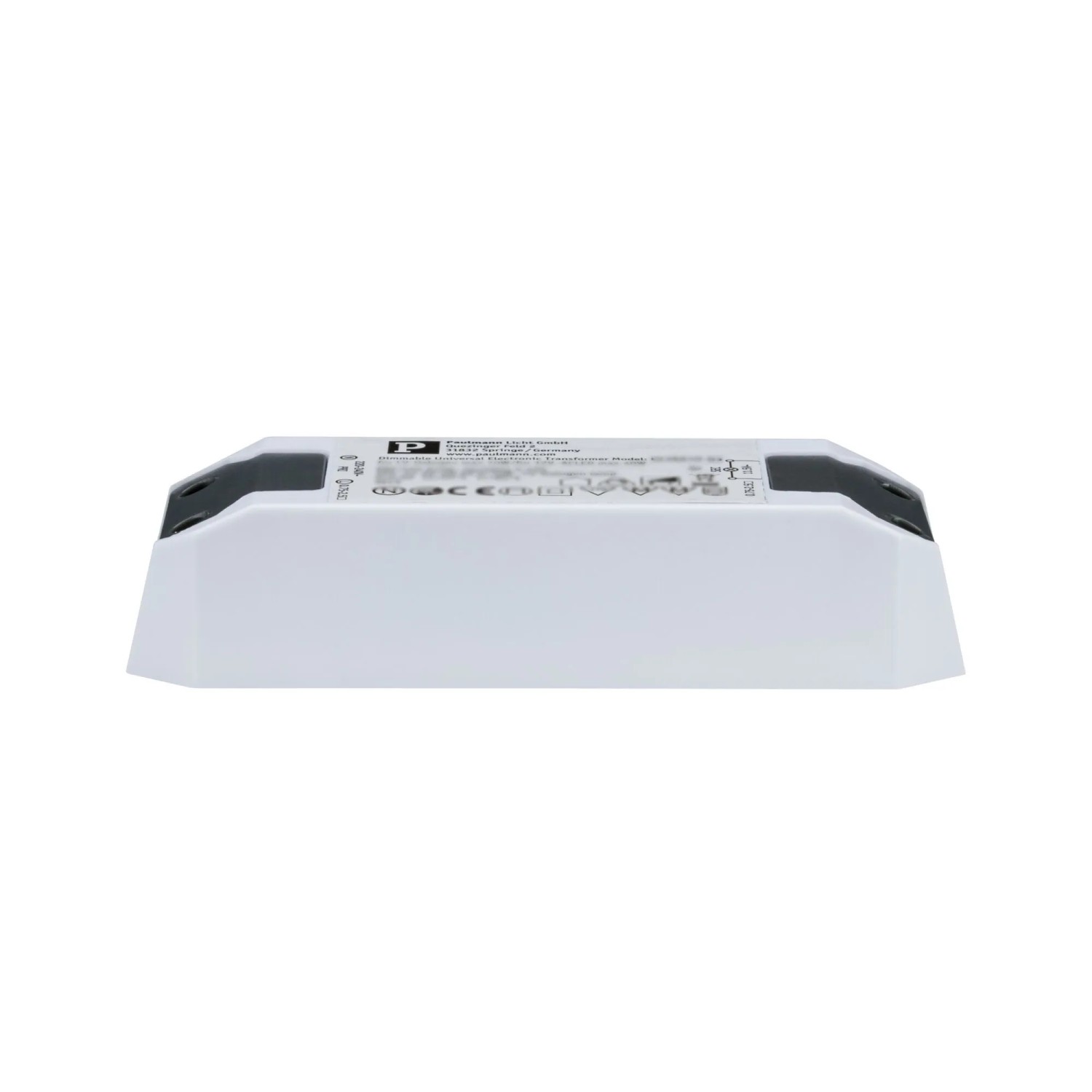 Weißer Paulmann Transformator für Einbaustrahler, geeignet für Halogen- und LED-Lampen.