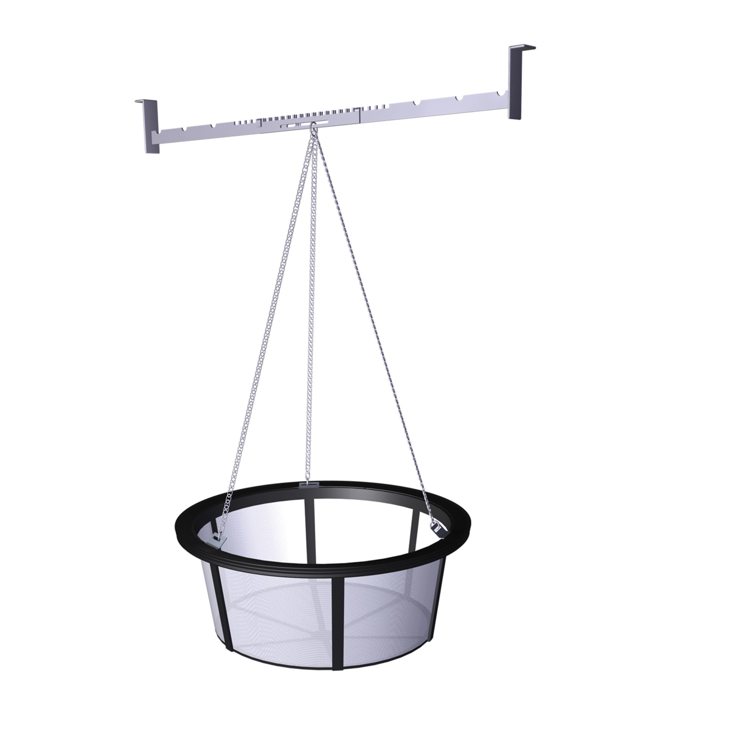 4rain Zisternen Filterkorb für Flachtank, hängend an Kette und Halterung.