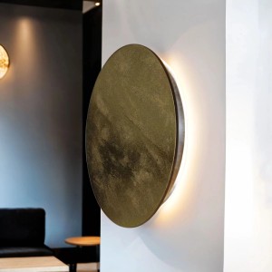 Licht-Erlebnisse LED Wandlampe Holz Metall Ø 35 cm Rund In Gold 3000 K