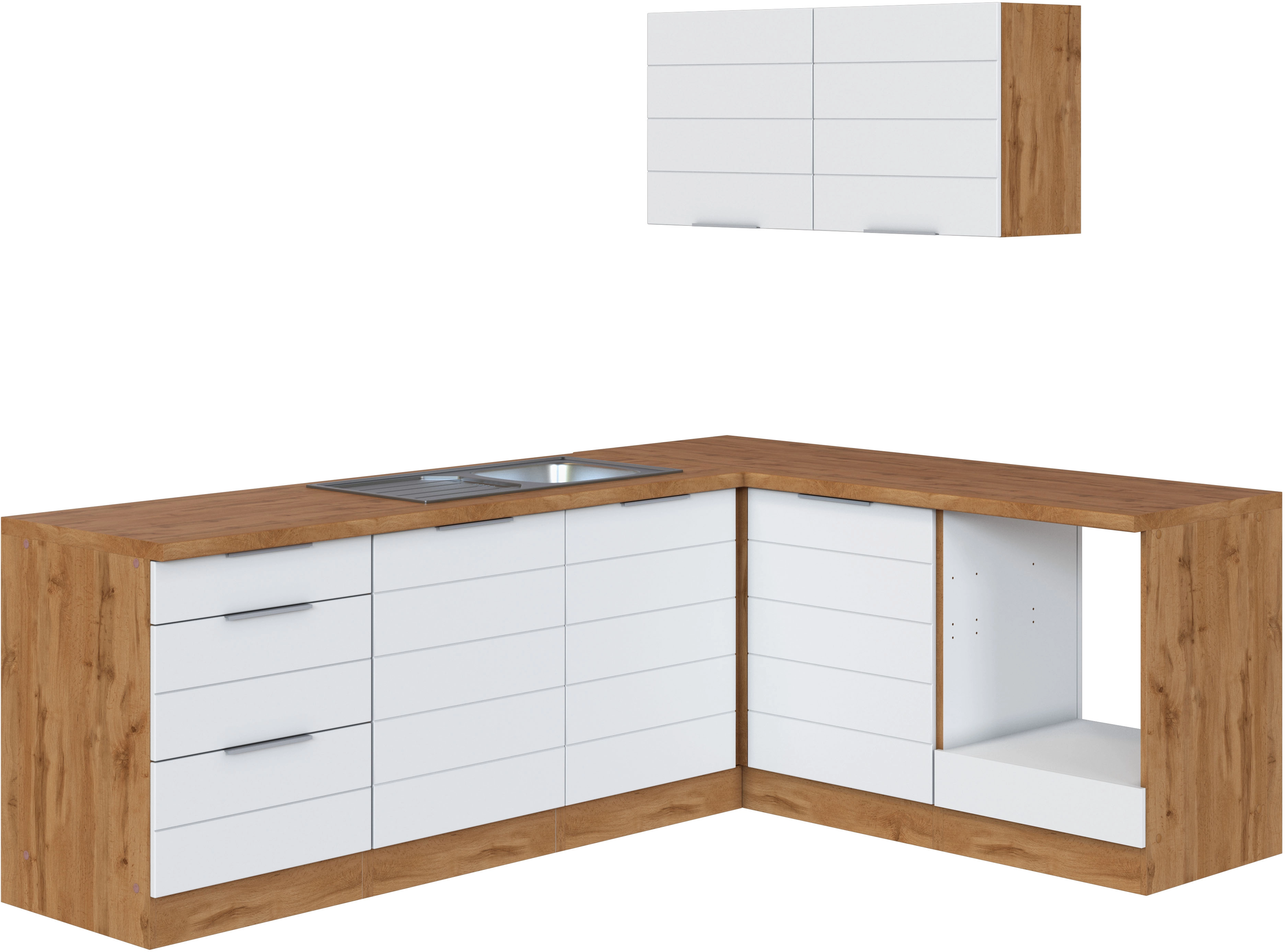 Held Möbel Winkelküche 240 cm - 180 cm Matt Weiß-Wotaneiche ohne E-Geräte  kaufen bei OBI