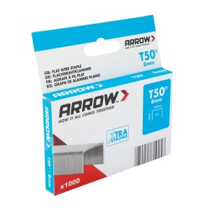 Arrow T50 Flachdrahtklammern, 8 mm, 1000 Stück, für Tacker – ideal für Folien und Papier.