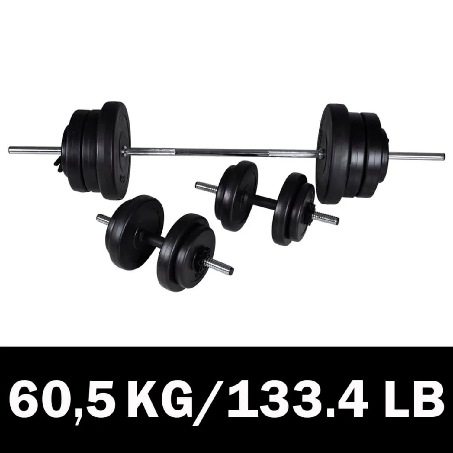 vidaXL Langhantel 2 Kurzhantel Set 60,5kg 90375