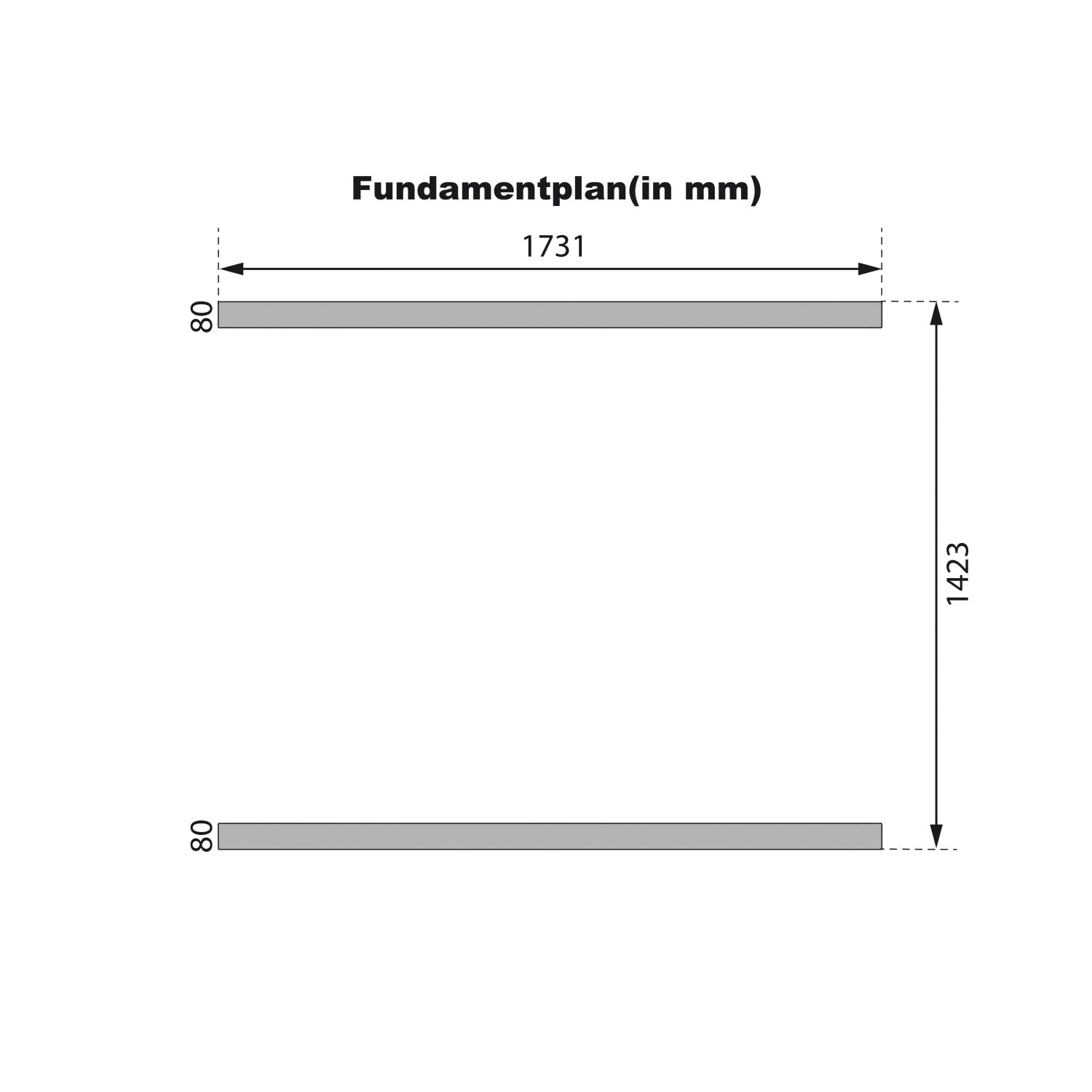 Fundamentplan der Karibu Fass-Sauna mit Maßangaben in mm.