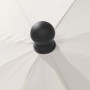 Detailaufnahme: Naturfarbener Schneider Balkonschirm Locarno, Ø 200 cm, mit schwarzer Knaufspitze.