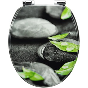 Sanfino WC-Sitz Rocks mit Absenkautomatik, Holz, Stein-Motiv mit Blättern.
