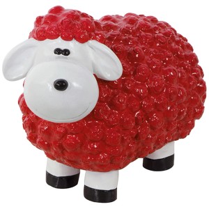 Lustiges, rotes Deko-Schaf (32 cm) für den Garten aus Polyresin.