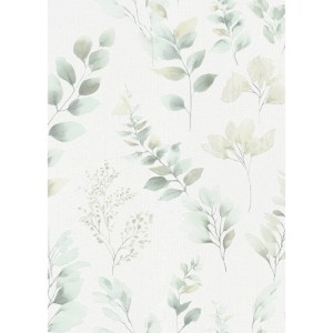 Erismann Vliestapete Spring Symphony Grün mit Blättern im Aquarell-Stil.