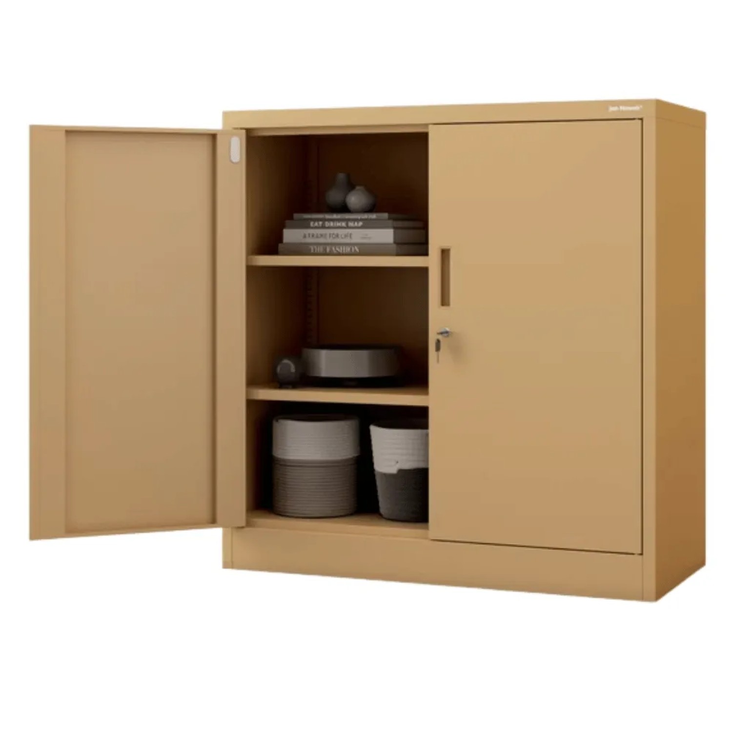 JAN NOWAK Aktenschrank Abschließbar BEATA mit Flügeltüren 93 x 90 x 40 cm Beige