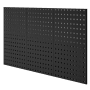 Schwarze DELUKE Werkzeugwand aus Metall mit Lochmuster, 60x120 cm, zur Werkzeugaufbewahrung.