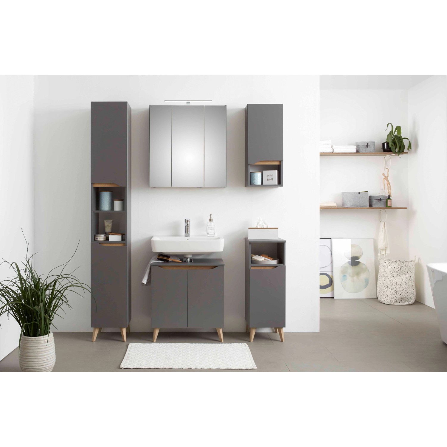 Pelipal Bad-Hängeschrank Quickset 357, 30 cm, grauer Badezimmerschrank mit Stauraum und Einlegeboden.