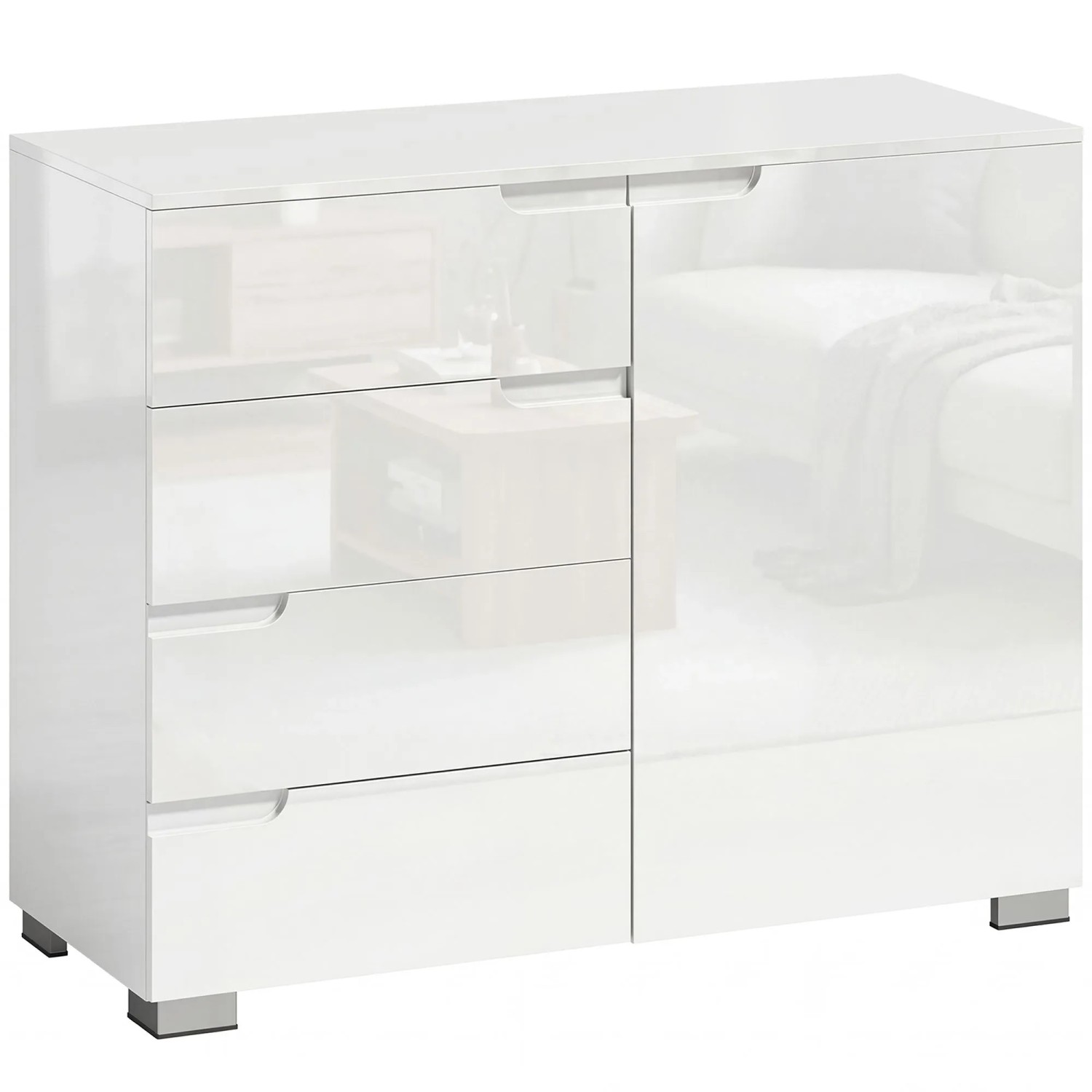 HOMCOM Sideboard MDF 100L x 40B x 80H cm Hochglanzweiß