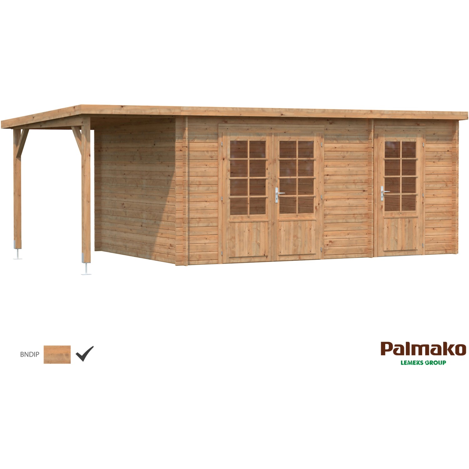 Palmako Ella Holz-Gartenhaus Braun Pultdach Tauchgrundiert 610 cm x 300 cm
