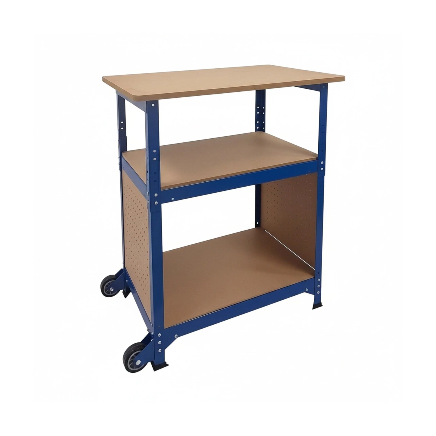 Relaxdays Werkbank Stahl MDF Blau Höhenverstellbar mit Rollen und Lochwand 69,5 cm x 72,5 cm x 50 cm