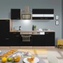 Respekta Economy Küchenzeile KB280ESSSC, 280 cm, Schwarz und Eiche Sägerau Optik.