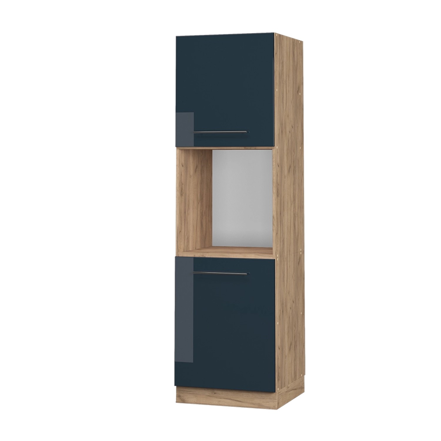 Vicco Herdumbauschrank Fame-Line Dunkelblau Hochglanz/Goldkraft Eiche 60 cm Offen