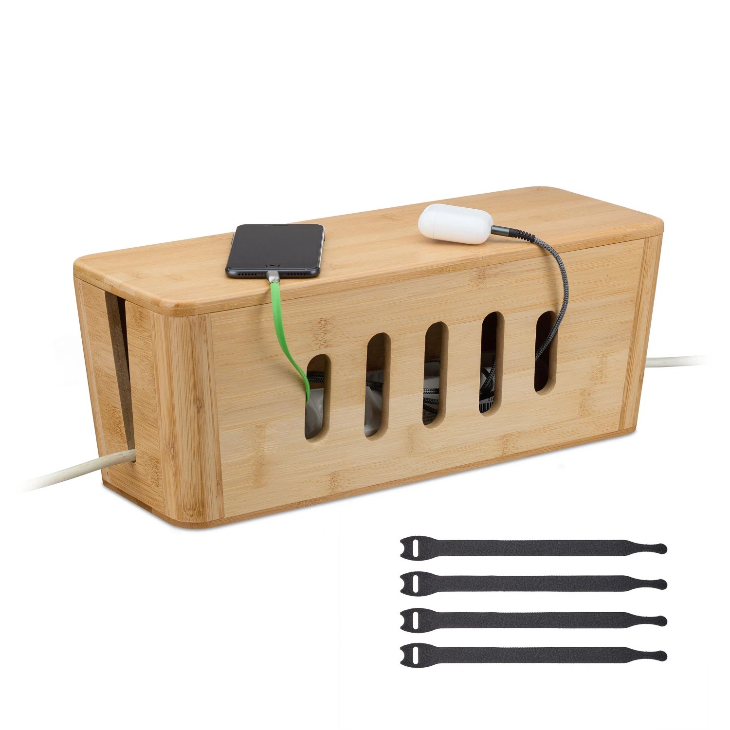 Relaxdays Kabelbox Bambus Natur mit Magnetverschluss 16,5 cm x 44 cm x 16 cm 1,8 kg