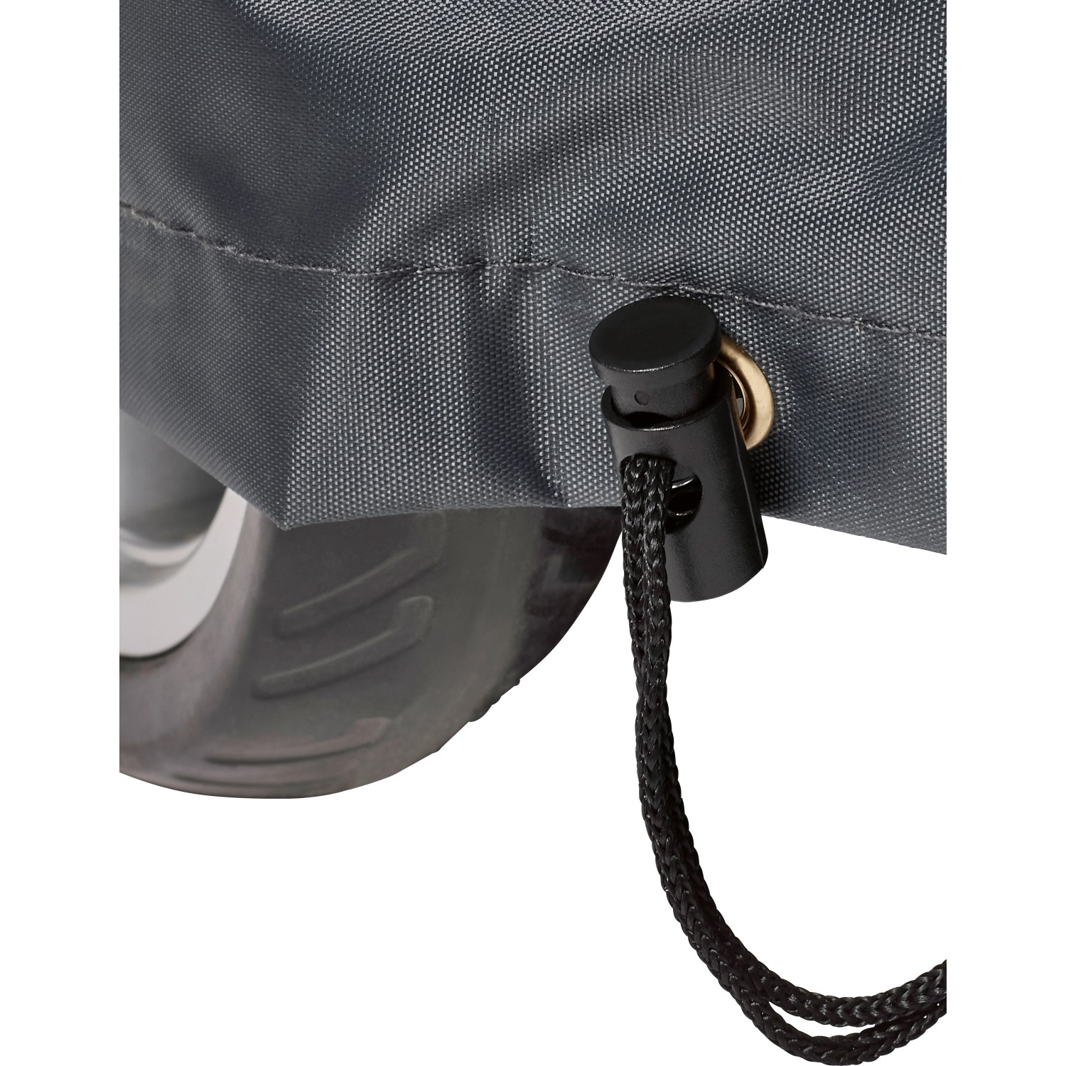 Graue Jamestown Premium Grill Schutzhülle mit Kordelzug Detail.