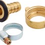 Schlauchverbinder aus Messing, 13 mm x 30,3 mm, bestehend aus Tülle, Verschraubung und Schelle.