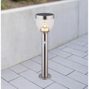 Globo LED-Solar-Wegeleuchte mit Bewegungsmelder, Edelstahl, 55 cm hoch.