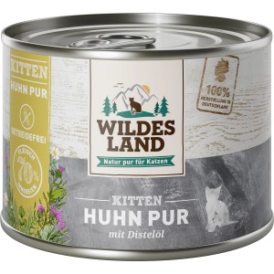 Wildes Land Katzen-Nassfutter Kitten Huhn Pur, getreidefrei mit Distelöl, 200g Dose.