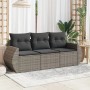 Graue vidaXL Garten-Sofagarnitur aus Rattan mit dunklen Kissen für Terrasse und Garten.