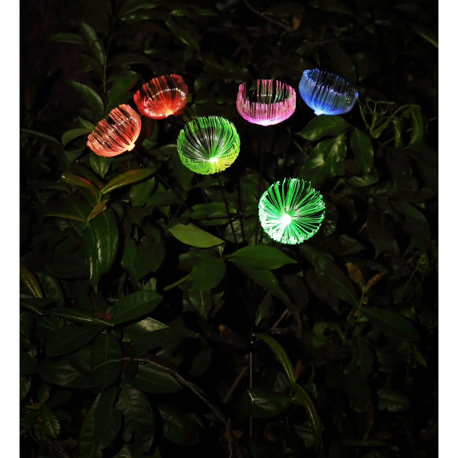 Globo Deko-Solarleuchten mit RGB-Lichtspiel und Blütenmotiv im Garten.