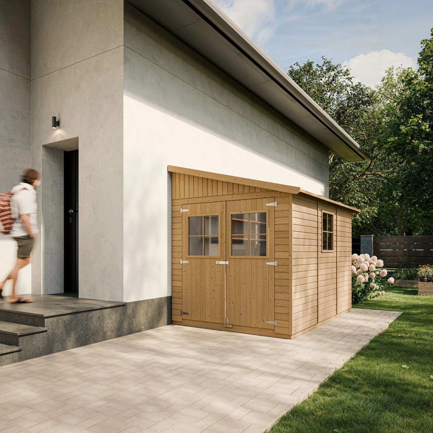 Timbela Anbau-Gartenhaus Holz M339A+M339G 6 m² mit Seitenwand und Boden günstig online kaufen