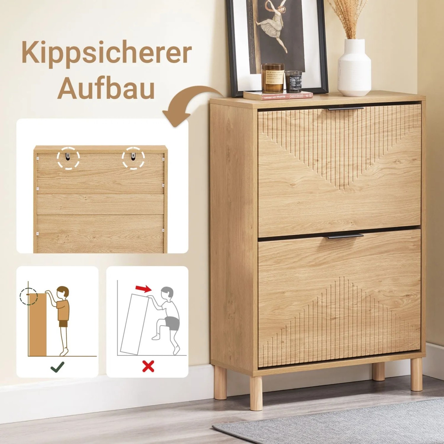 SoBuy Schuhschrank Schmal Schuhkommode mit 2 Klappen in Holzoptik 60x83x24cm FSR200-II-N_8
