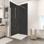 Schulte Duschrückwand DecoDesign Stein Anthrazit, 255x150cm, im Badezimmer mit Dusche und Duscharmatur.