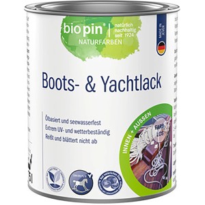 Dose Biopin Marine Bootslack, farblos, hochglänzend, 750ml. Wetterfester Lack für Boote und Yachten.