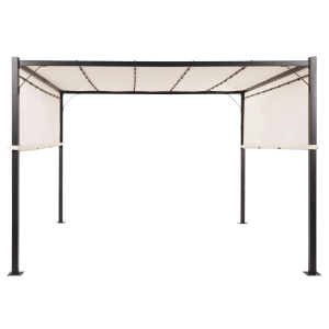 Beliani Garten-Pergola PARGA, beige/schwarz, 310x310x215 cm. Quadratischer Pavillon mit Stoffdach.