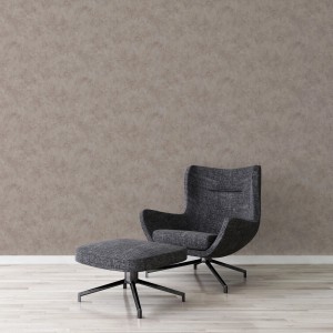 Bricoflor Taupe Betontapete mit leichtem Glanz, passend zu modernem Sessel und Hocker.