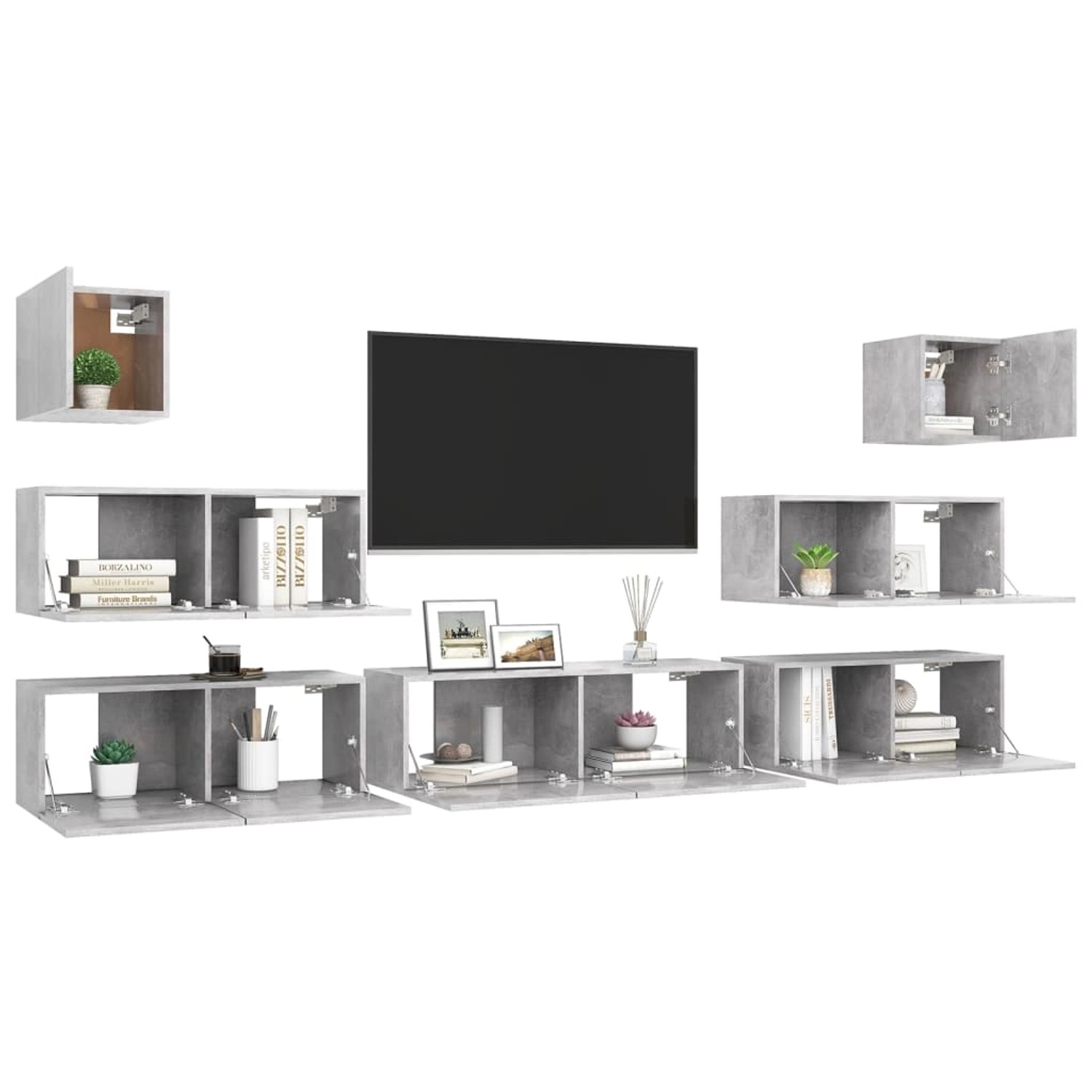 VidaXL 7-tlg. TV-Schrank-Set Betongrau Holzwerkstoff 5