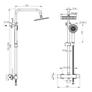 AICA Thermostat Duscharmatur Schwarz Inklusive Quadratischer Regendusche Und Handbrause
