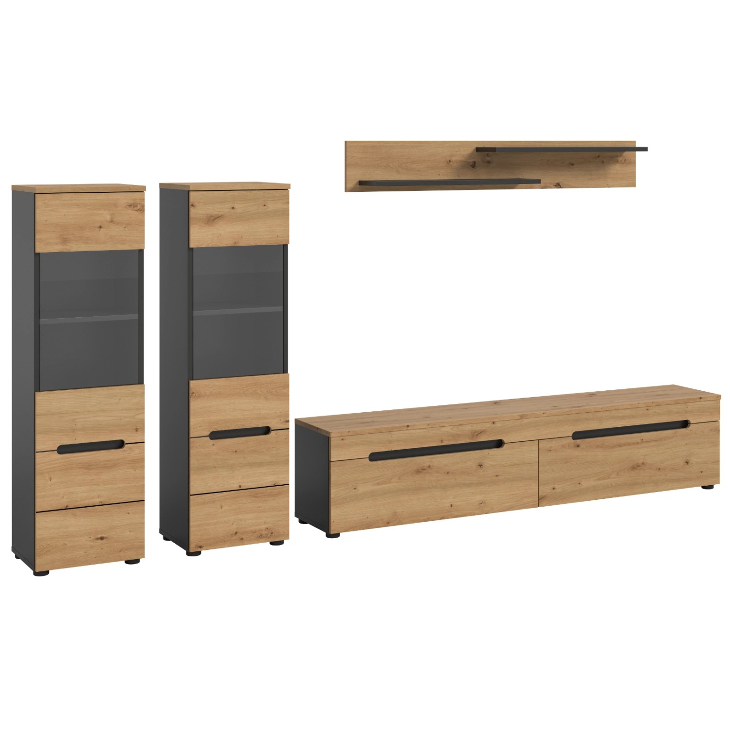 Inn.Furn Wohnwand in Eiche und Grau 272 cm Cooper günstig online kaufen