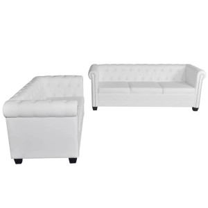 Weißes vidaXL Chesterfield Sofa-Set: 2-Sitzer und 3-Sitzer Sofas aus Kunstleder.