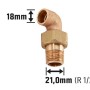 Löt-Winkelverschraubung aus Rotguss, 18 mm x 21 mm (R 1/2), für Kupferrohre.