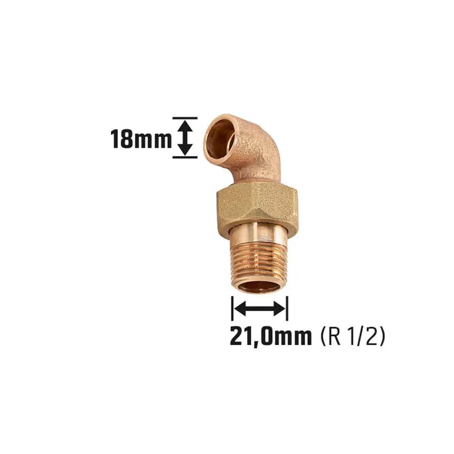 Löt-Winkelverschraubung aus Rotguss, 18 mm x 21 mm (R 1/2), für Kupferrohre.