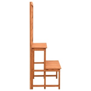Orangefarbene Blumentreppe mit Rankgitter aus Tannenholz, seitliche Ansicht.