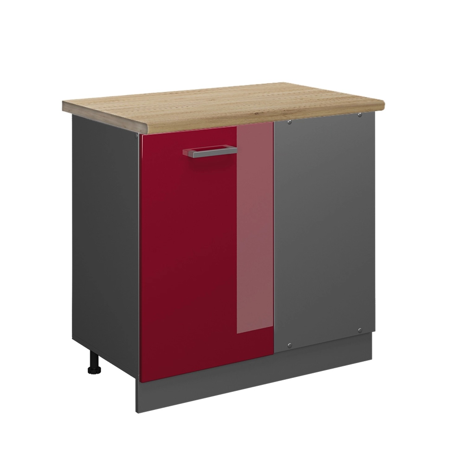 Vicco Eckunterschrank R-Line Bordeaux Hochglanz/Anthrazit 86 cm AP Eiche