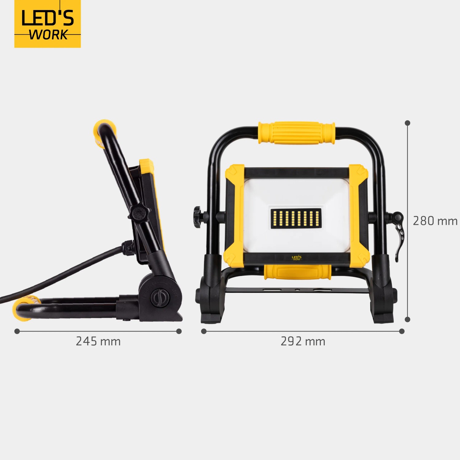 LED's Work LED-Arbeitsleuchte in Schwarz-Gelb, mit Maßen 28 x 24,5 x 29,2 cm.