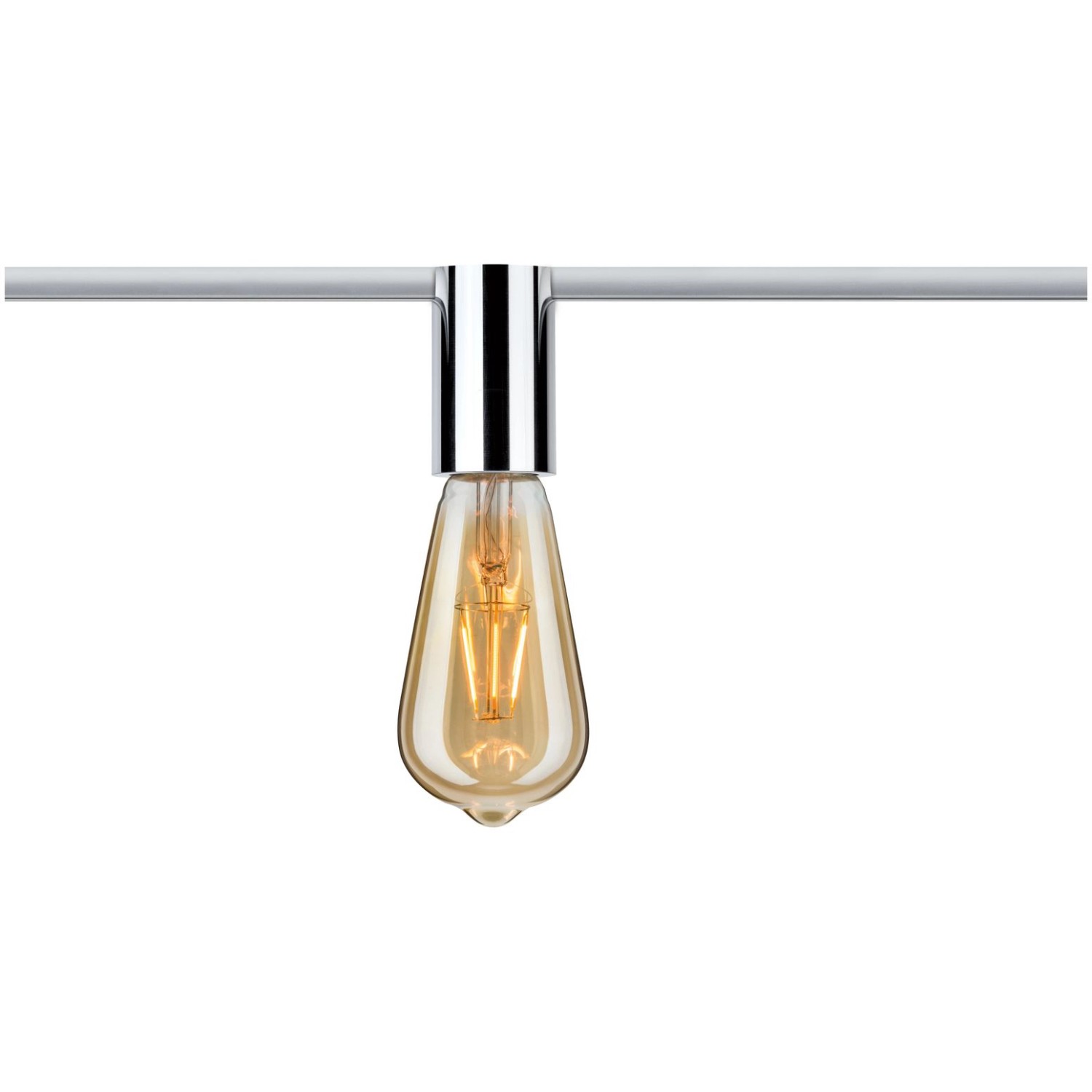 Paulmann URail Spot Ceiling Socket, Chrom, mit E27 Edison Lampe an Schienensystem.