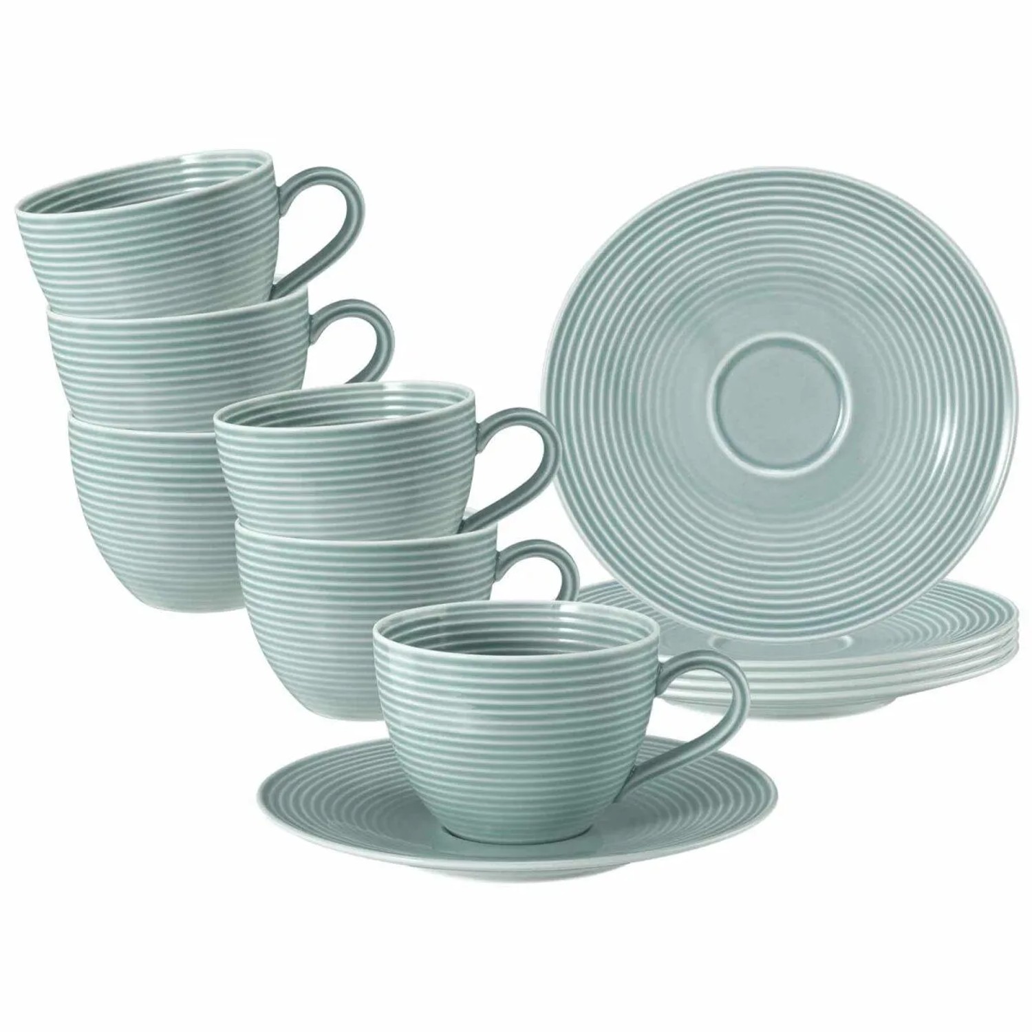 Seltmann Weiden Beat Color Glaze Kaffeetassen mit Untertassen 6er Set Arktisblau