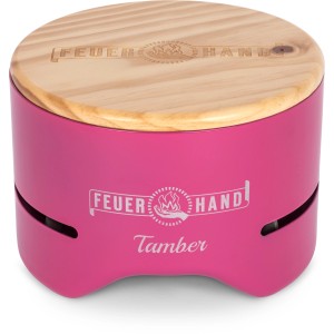 Feuerhand Tischgrill Tamber, Telemagenta, Ø 20 cm, mit Holzdeckel. Kompakter Holzkohlegrill für den Tisch.