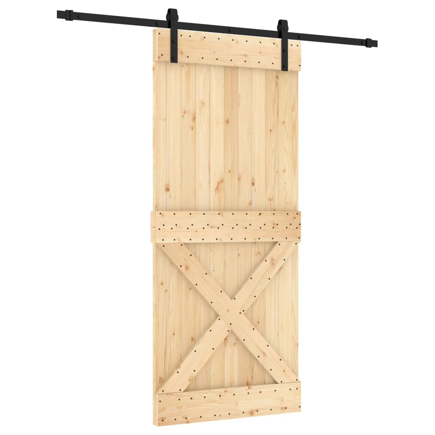 vidaXL Schiebetür Natur und Schwarz 90 x 210 cm Massivkiefer 3444926