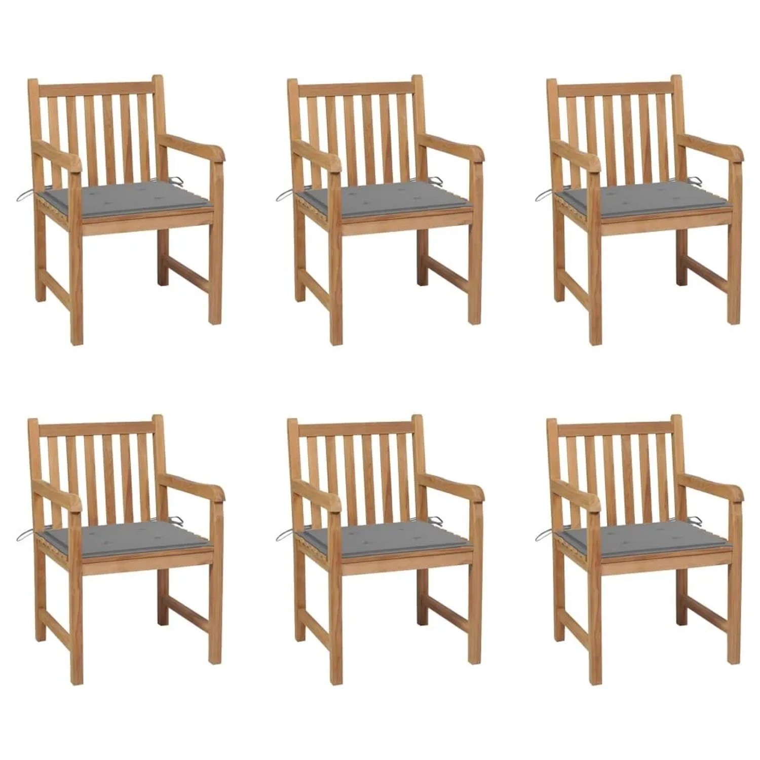 vidaXL Gartenstühle 6 Stk mit Grauen Kissen Massivholz Teak 3073032