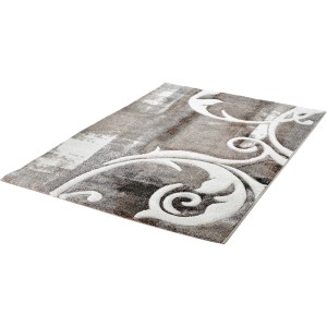 Moderner Hochflorteppich Acapulco in Taupe mit floralem Muster, 80x150 cm.
