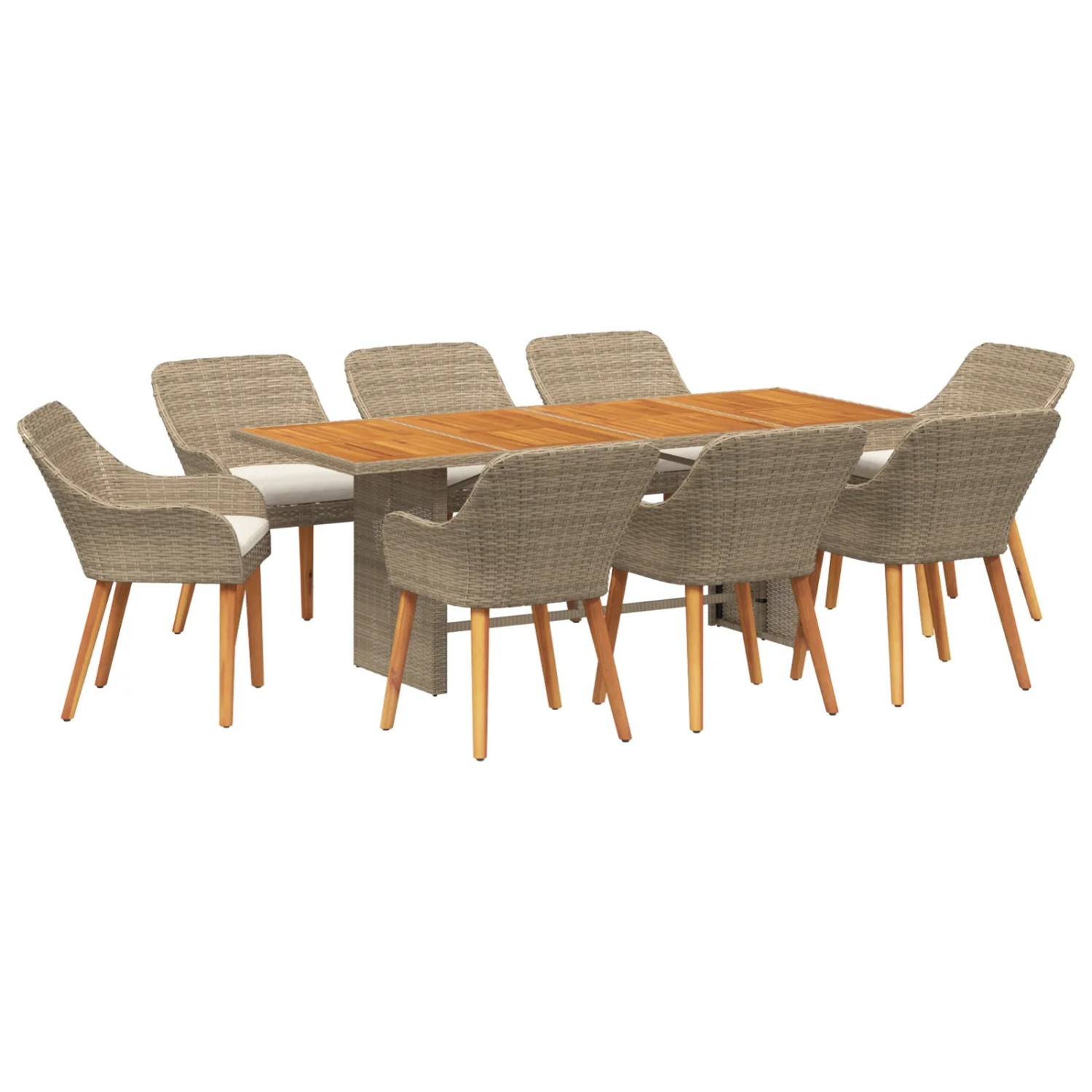 vidaXL 9-Teiliges Garten Esstisch Set Beige Poly Rattan 3261632